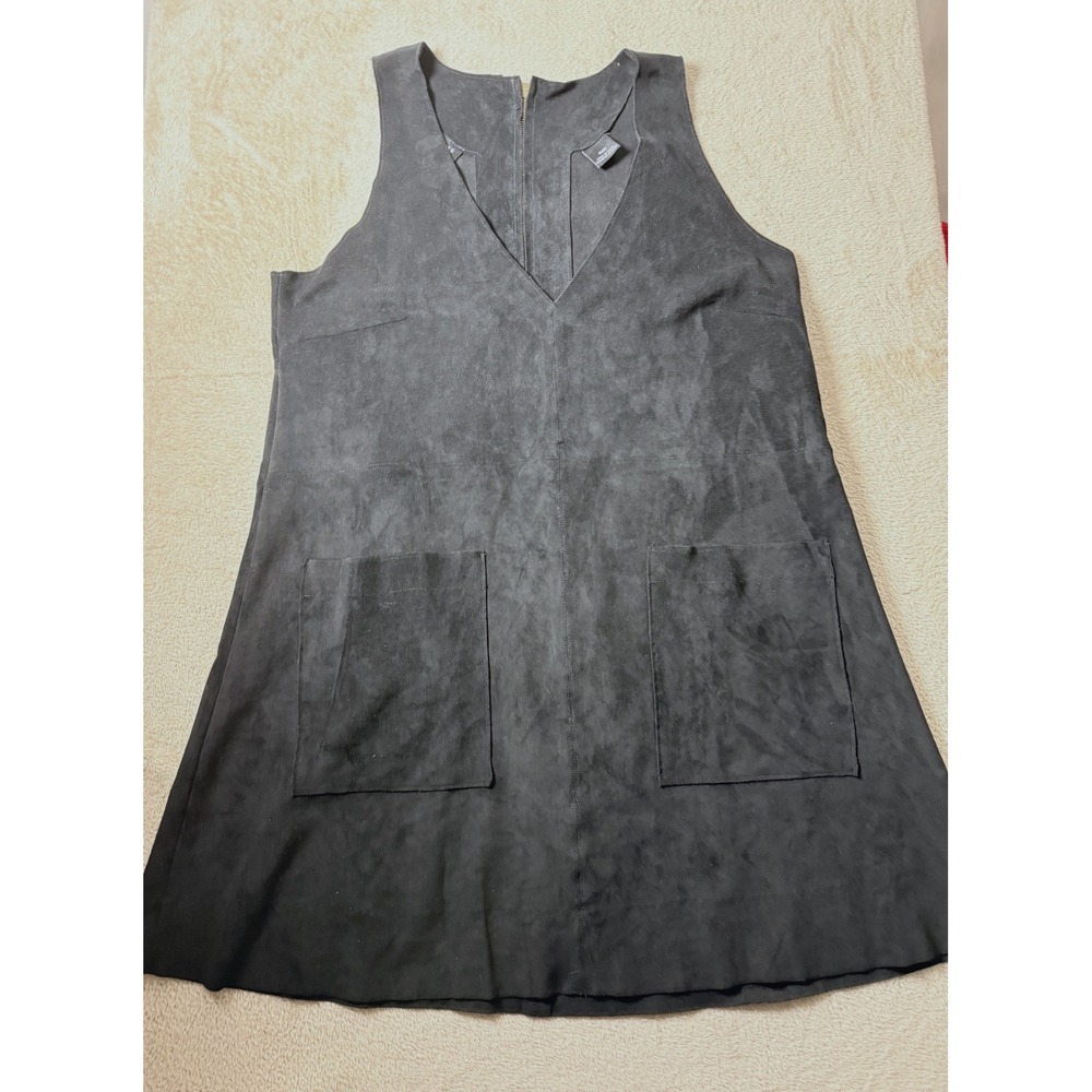 Press Dress Black Faux Suede V-Neck Shift Dress with Pockets Fall Academia Mod